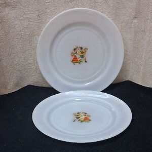 2 Pc. Vtg. Czech Childrens Plates Featuring Couple In Traditional Folk Costumes.